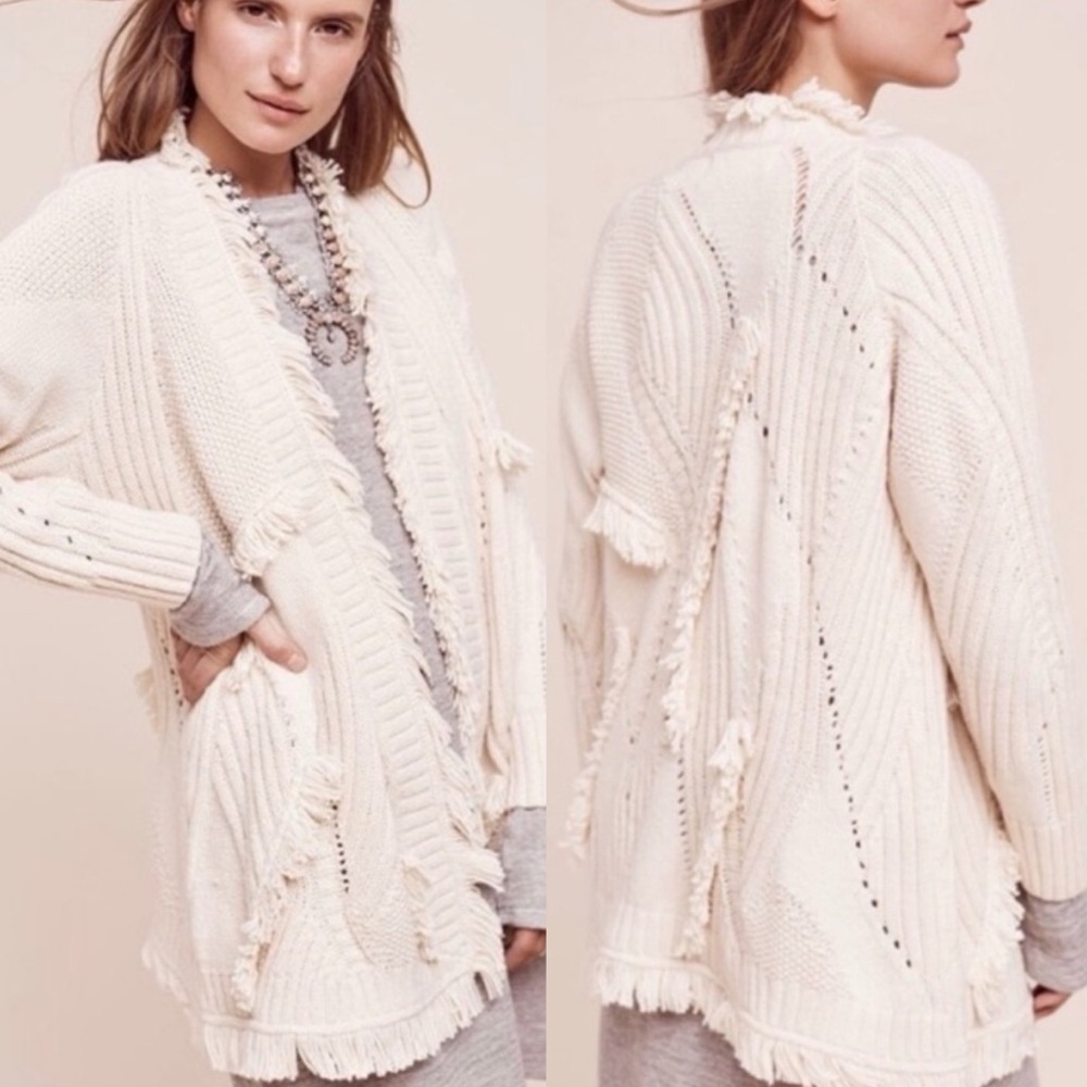 Rosie Neira Cream Fringe Cardigan